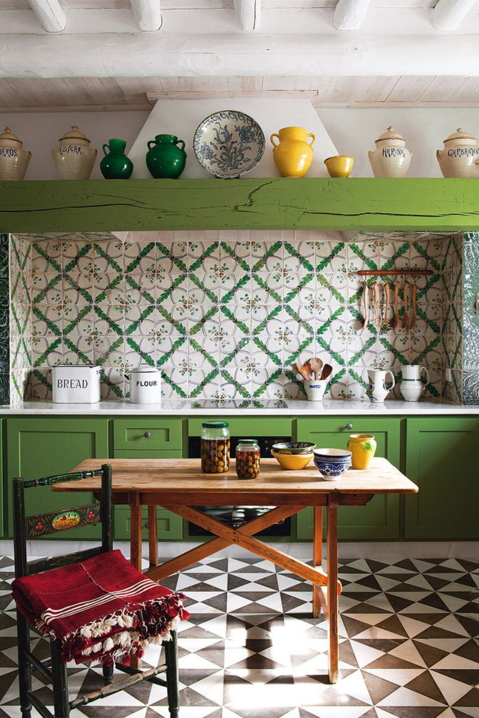 green kitchen in the interior