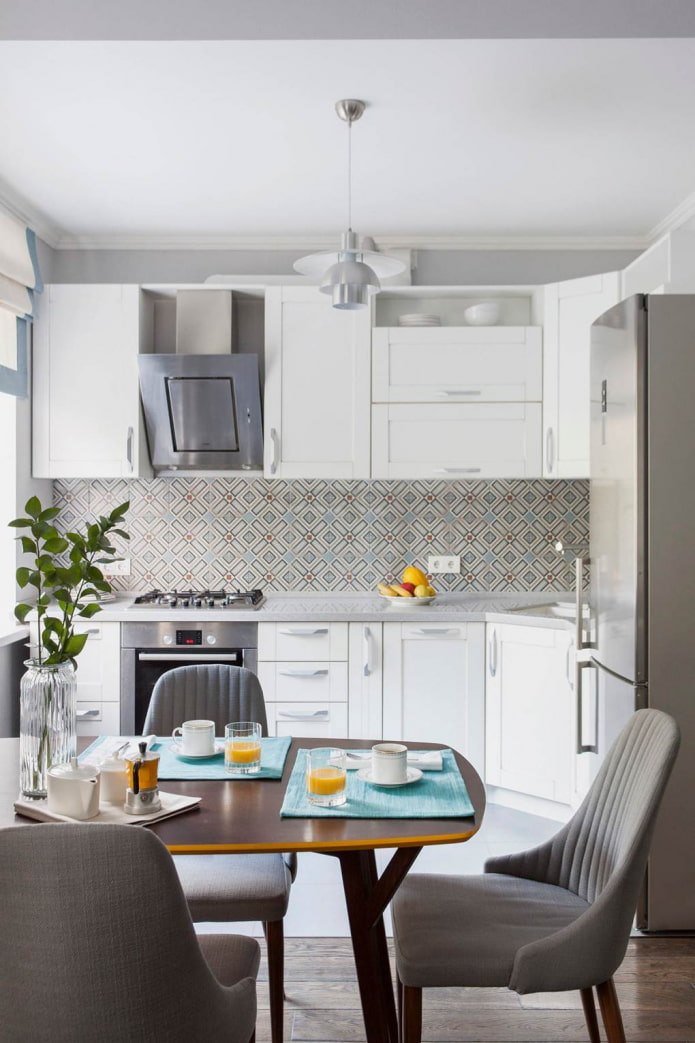 white and turquoise mosaic kitchen apron