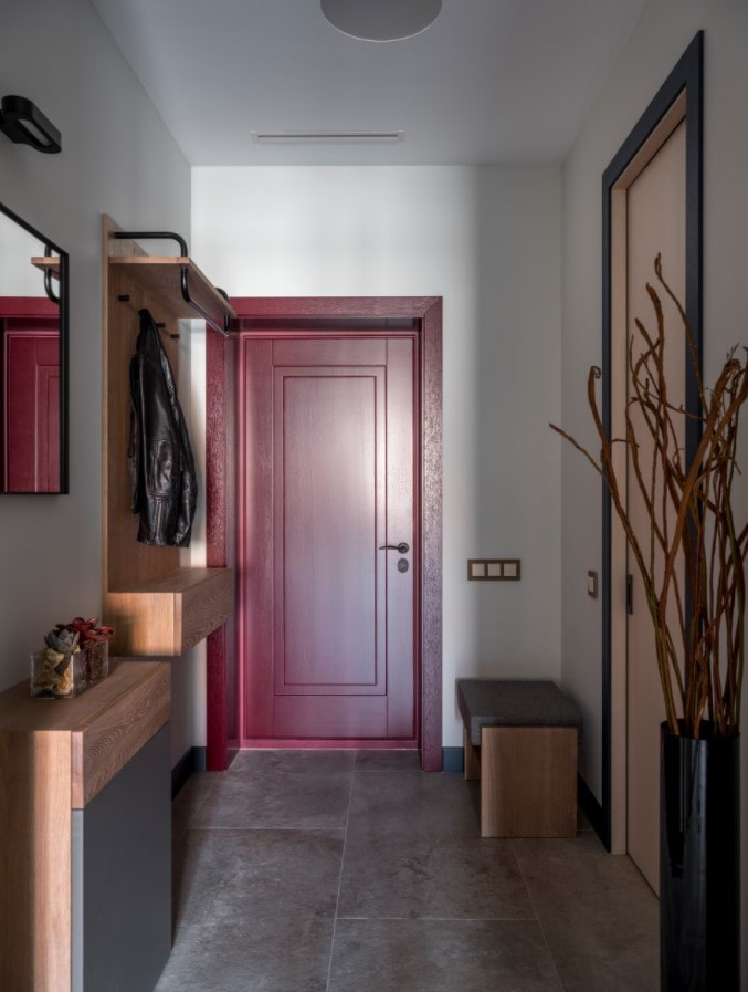 hallway with red door