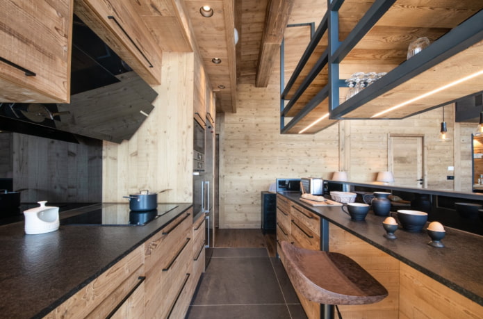 wooden kitchen with black elements
