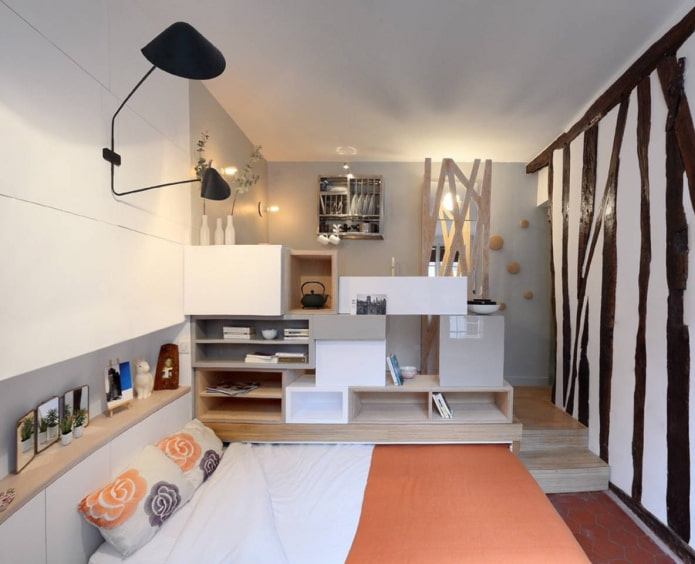 interior of a studio apartment with a pull-out bed