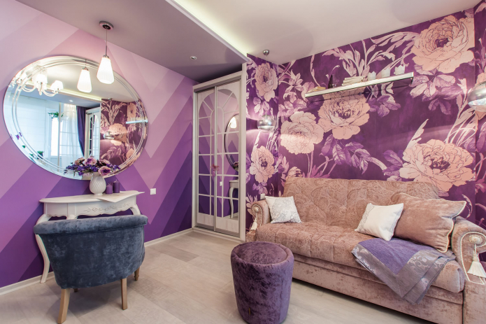purple wallpaper for small living room