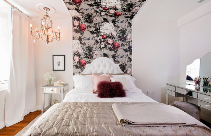 cozy bedroom with photo wallpaper