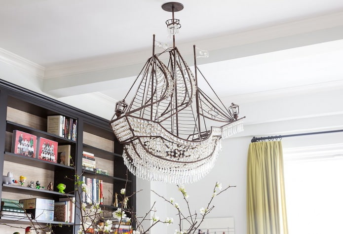 crystal chandelier in the form of a ship