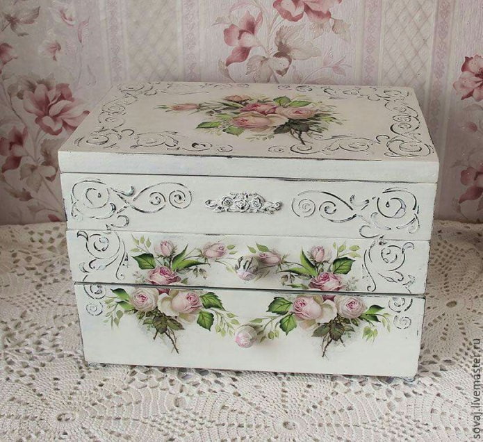 chest of drawers decorated with decoupage technique