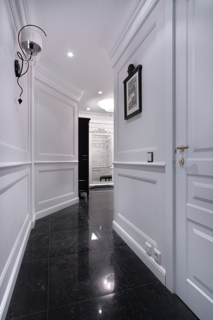 black glossy tiles in the hallway