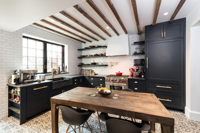 kitchen interior with black set