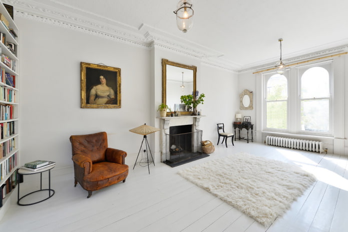 white floor in the interior of the living room
