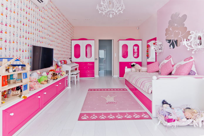 pink carpet on white flooring