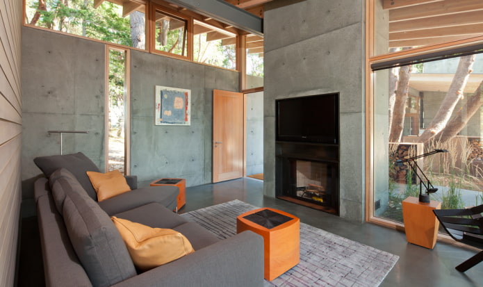 concrete walls in a country house