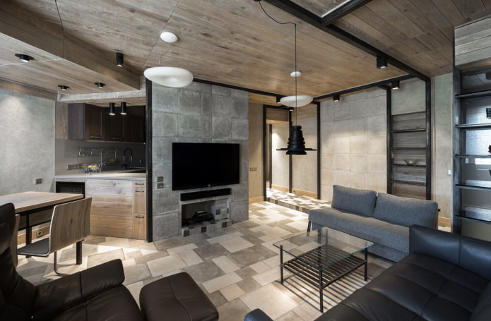 wood and concrete in the interior