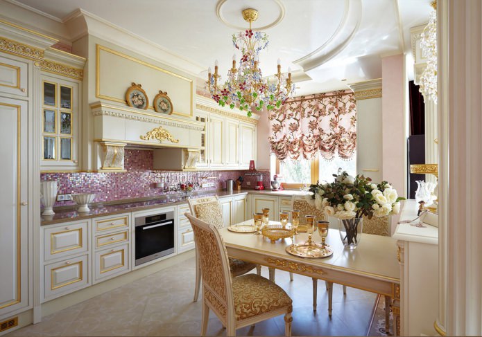 kitchen design in classic style with gilding
