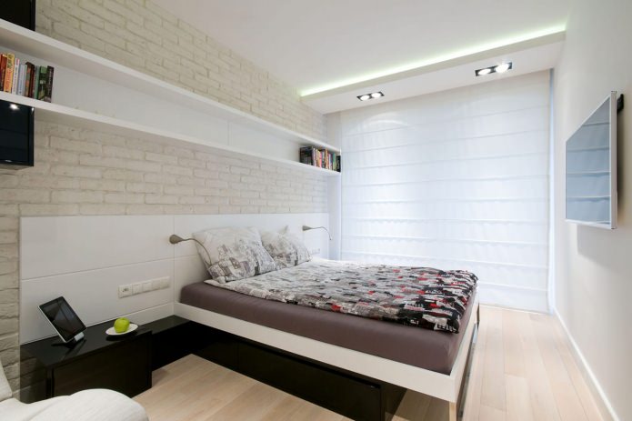 ห้องนอนในการออกแบบอพาร์ทเมนต์ในโทนสีอ่อน