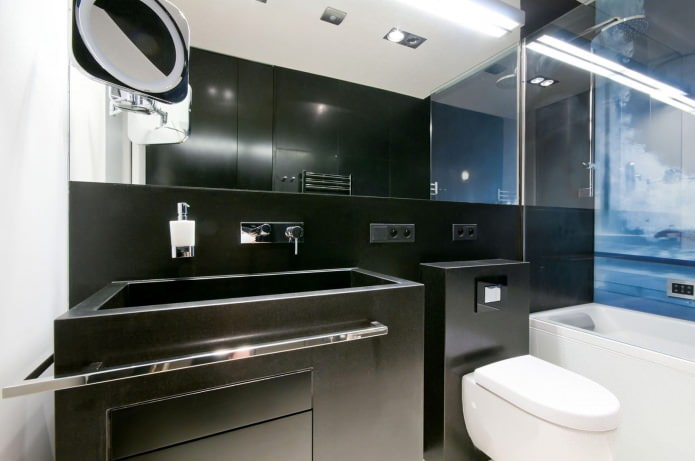 การออกแบบห้องน้ำสีดำและสีขาว