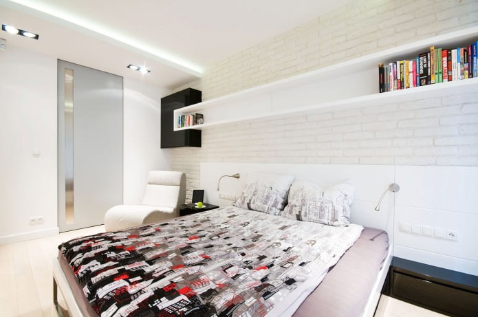 white brick in the interior of the bedroom