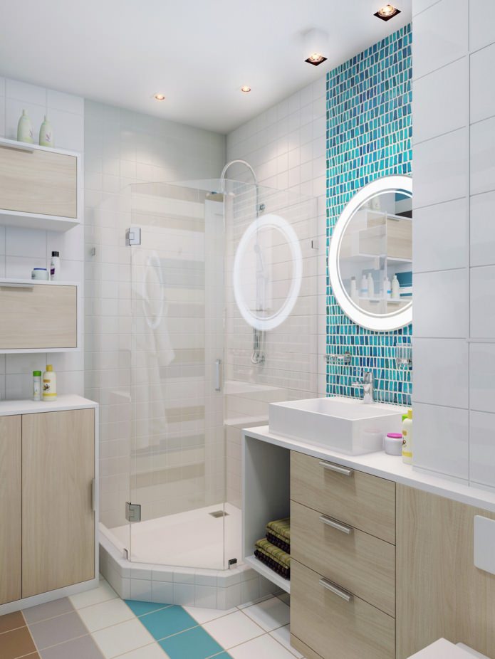 bathroom with shower in apartment design 37 sq. m.
