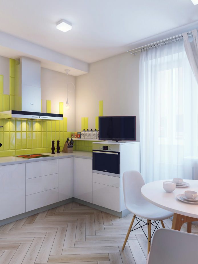 kusina sa interior design ng isang 1-room apartment na 37 sq. m