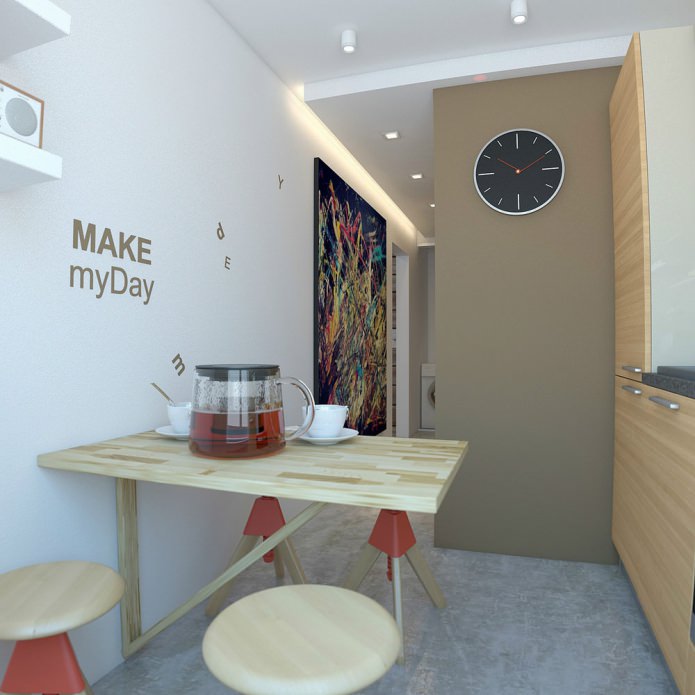 kitchen in the design of a studio apartment of 33 sq. m.
