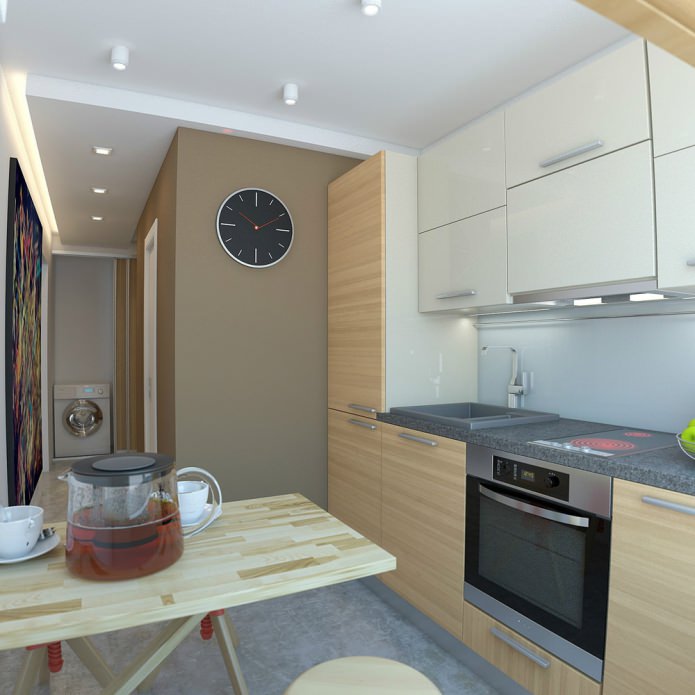 kitchen in the design of a studio apartment of 33 sq. m.