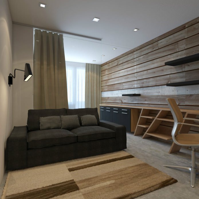 living room in the design of a studio apartment of 33 sq.m.