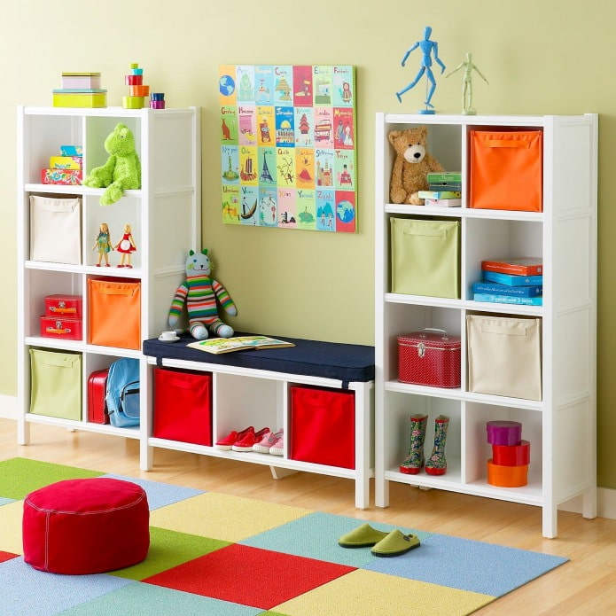 storage rack for toys in the nursery