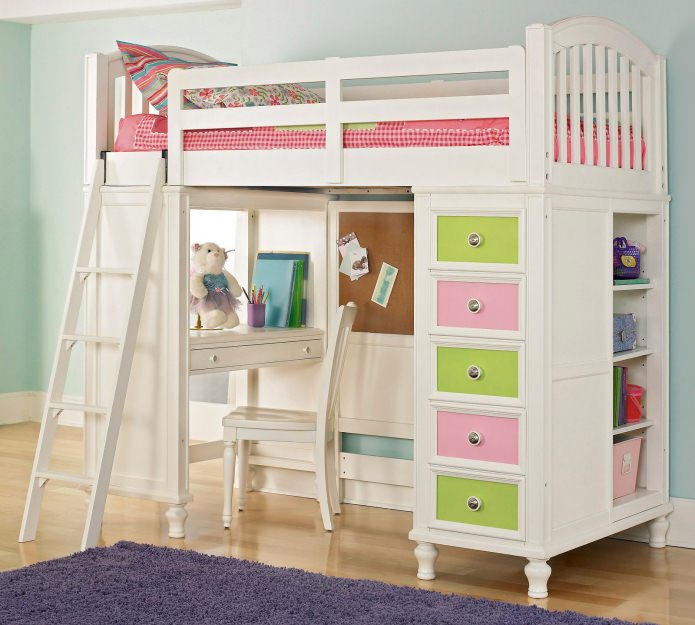 bunk bed with work area on the ground floor