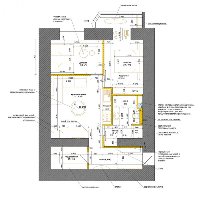 Grundriss einer 3-Zimmer-Wohnung