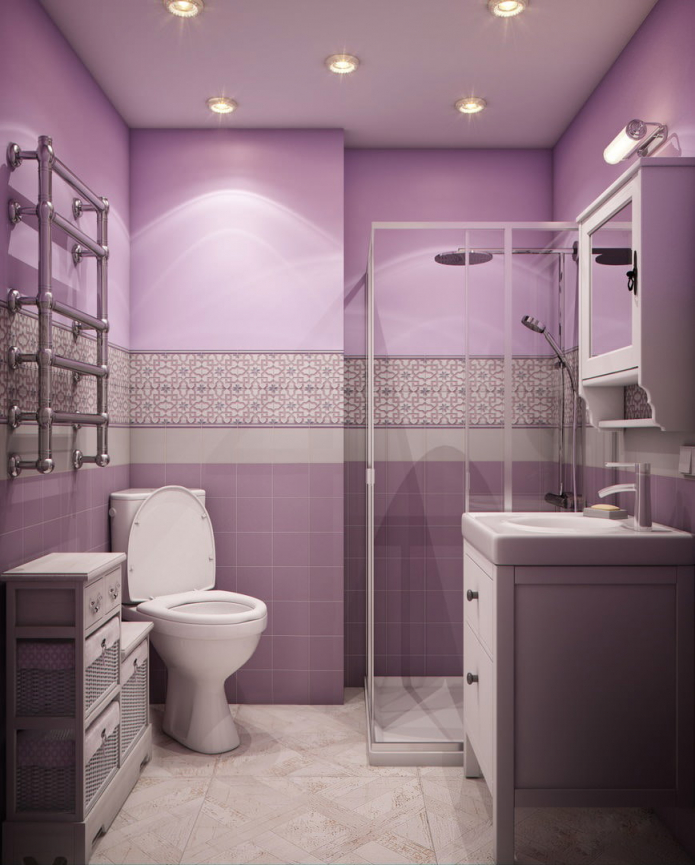 kombinált fürdőszoba csempével a falakon
