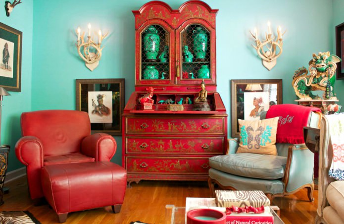 red and turquoise room