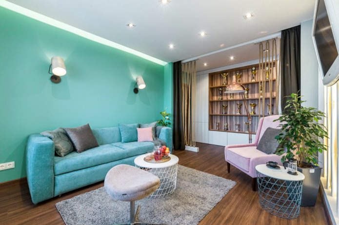 turquoise wall in the living room