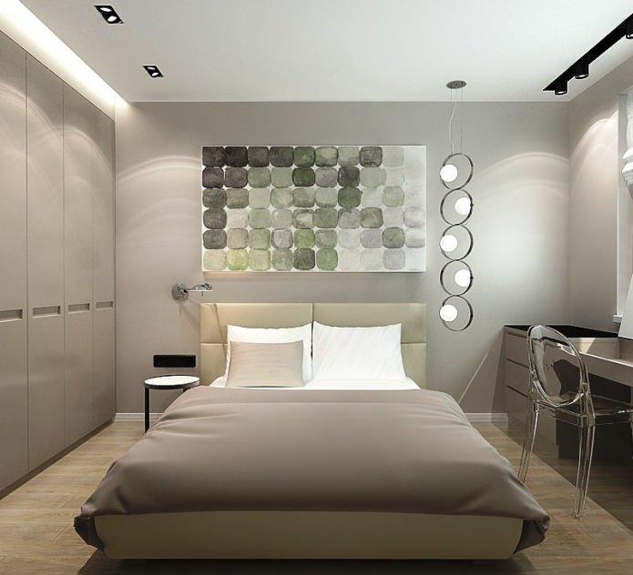 bedroom in the design of a three-room apartment in a panel house
