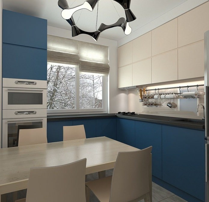 Küche im Design einer Dreizimmerwohnung in einem Plattenhaus