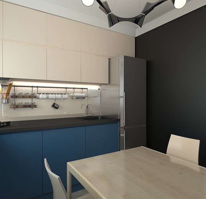 Küche im Design einer kleinen 3-Zimmer-Wohnung