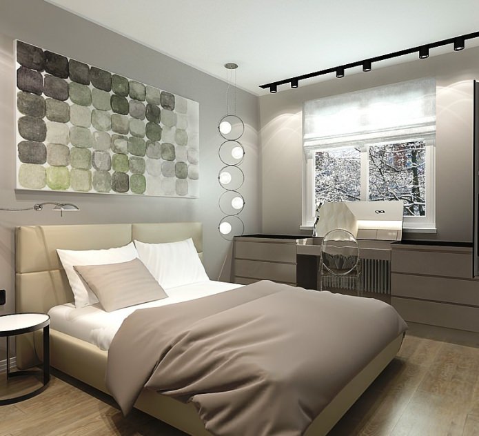 bedroom in the design of a small 3-room apartment