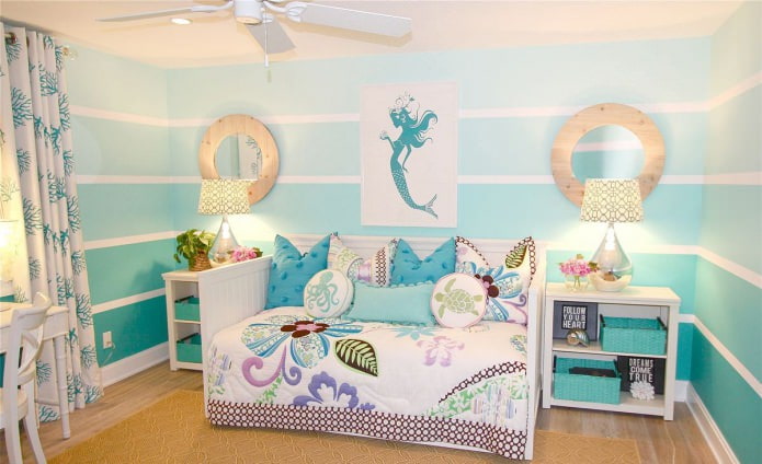 Children's room in turquoise colors for a girl