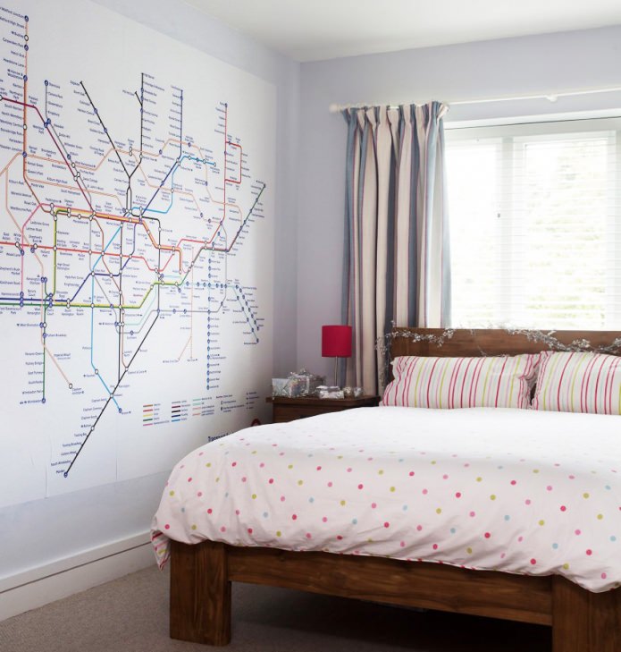 subway map in the interior of the bedroom
