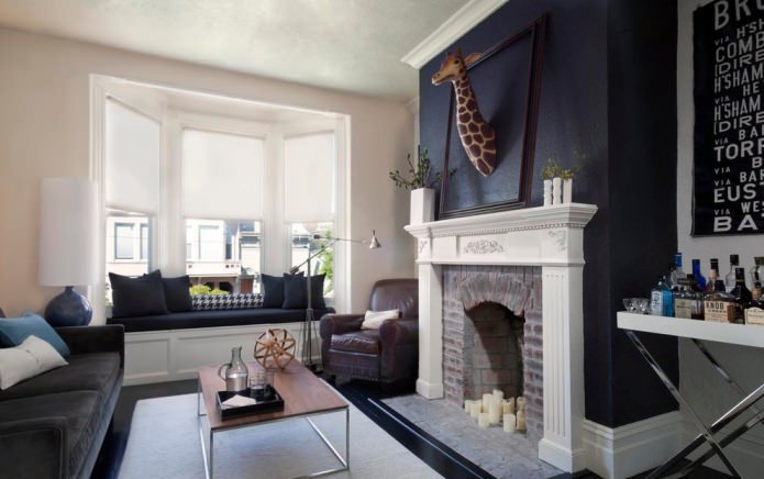 white false fireplace in the interior of the living room