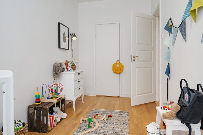 Swedish interior design of a nursery for a newborn