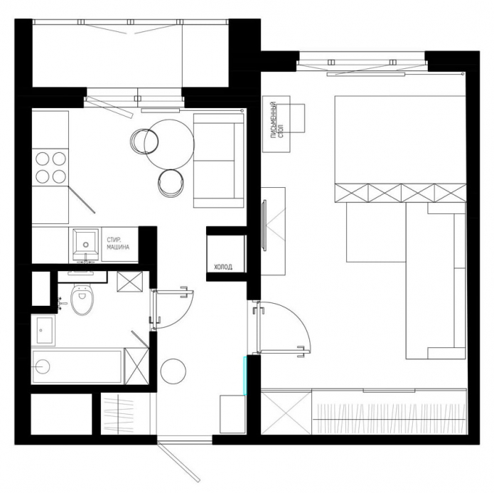layout ng isang silid na apartment