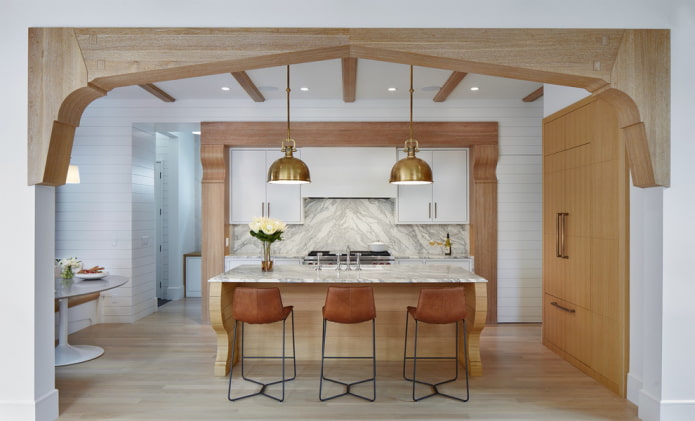 wooden arched structure in the kitchen