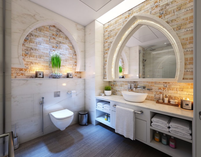 arches on the walls in the bathroom