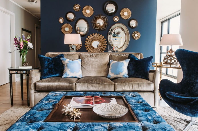 Living room in blue-brown color