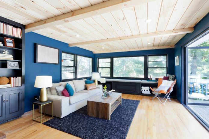 living room interior in blue tones