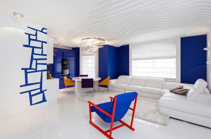 Living room in blue-white-red