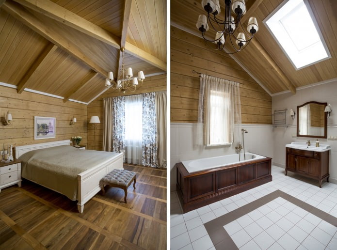 hálószoba és fürdőszoba a tetőtérben