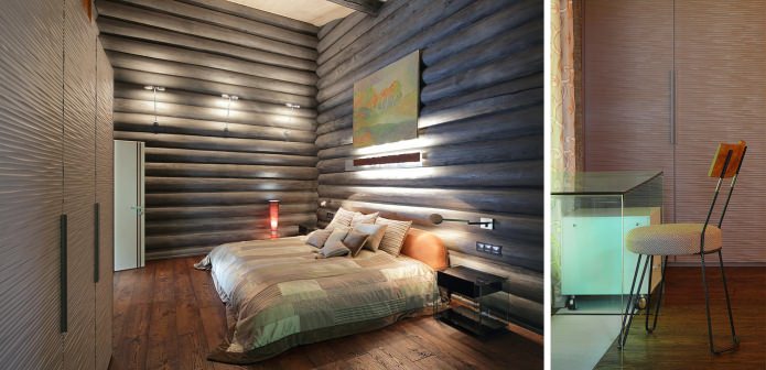 interior decoration of a log house in a modern style