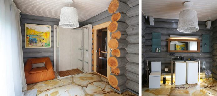 Badezimmer in einem Holzhaus