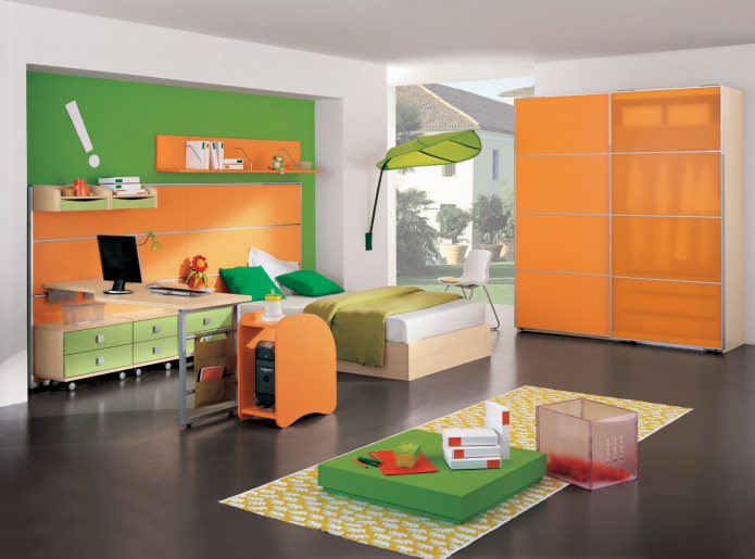 zöld-narancssárga gyermekszoba