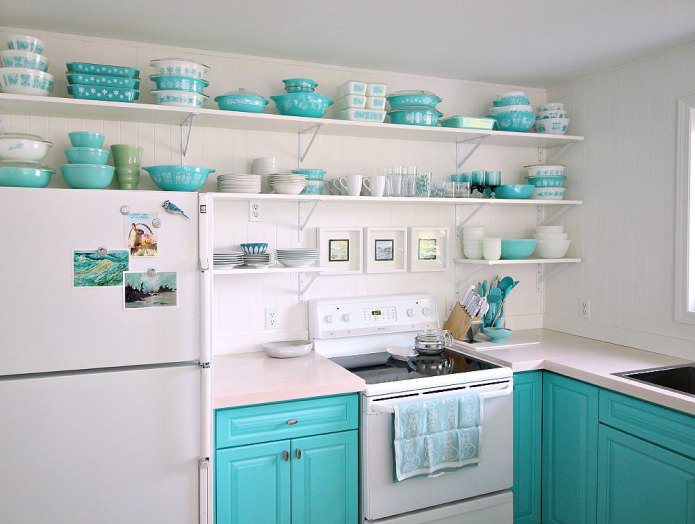 Tiffany color in the interior of the kitchen