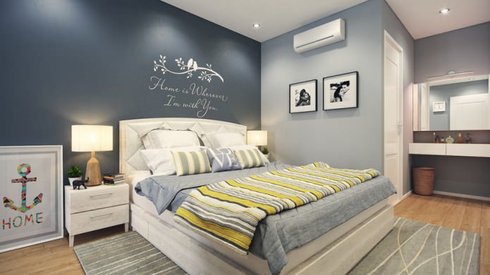 бојање зидова у спаваћој соби у сиву боју